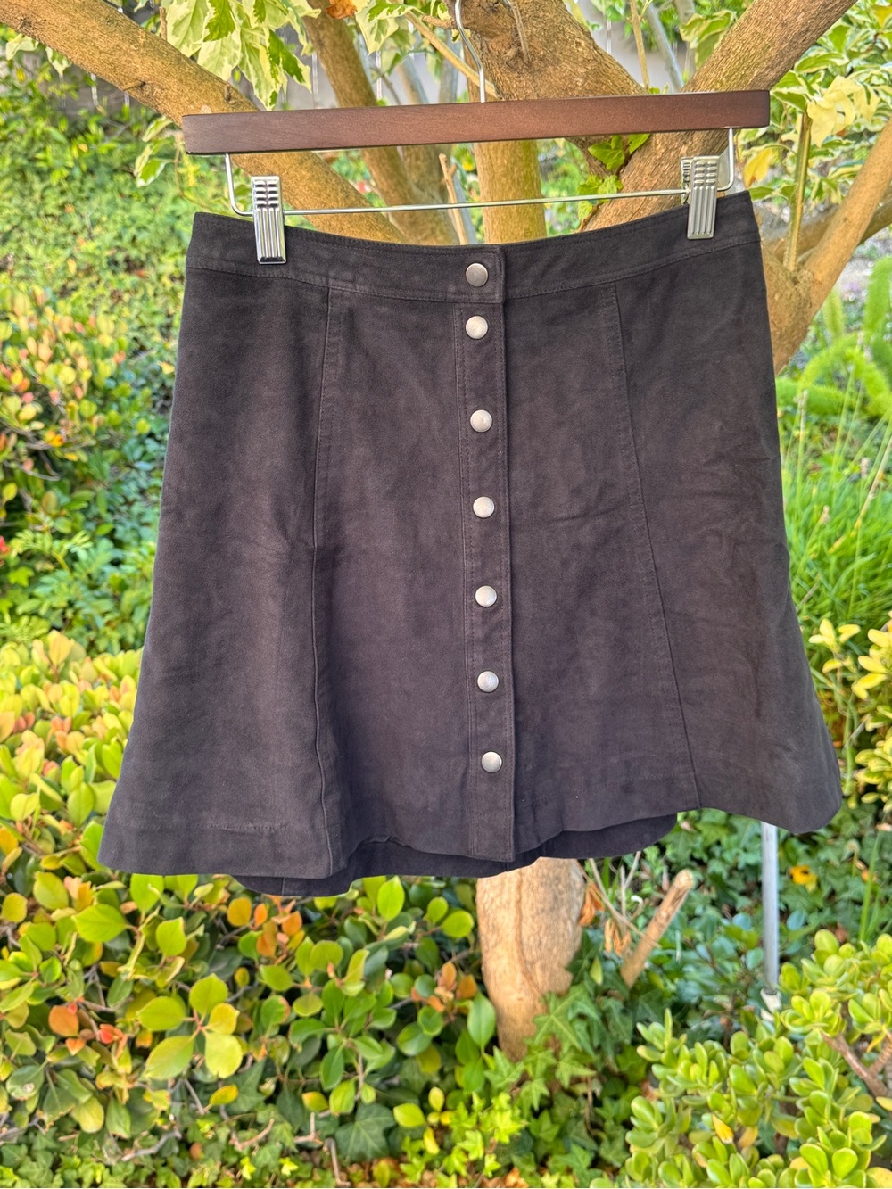 Abercrombie & Fitch Black Suede-Look Button Front Skirt